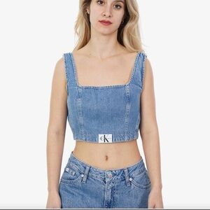 Calvin Klein Jeans Blue Denim Sleeveless Cropped Bustier Top Size L